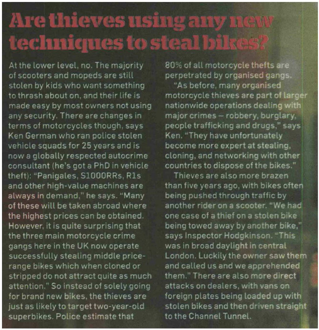 MCN NEWS FEATURE - MOTORCYCLE THEFT