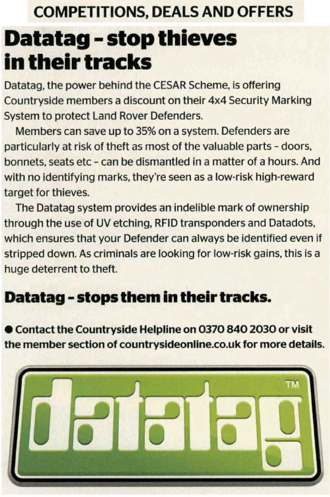 NFU COUNTRYSIDE ONLINE NEWS ARTICLE - 4x4 SECURITY MARKING MEMBERS DISCOUNT