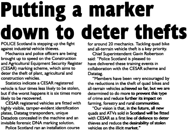 HUNTLEY EXPRESS NEWS ARTICLE - POLICE SCOTLAND PUTTING A MARKER DOWN TO DETER THEFTS