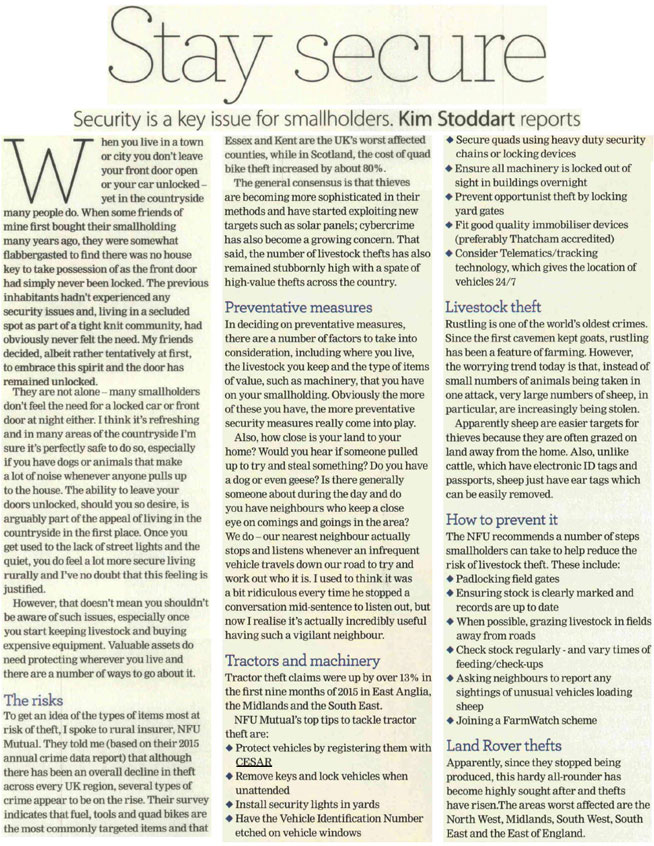 COUNTRY SMALLHOLDING FEATURE ARTICLE ON STAYING SECURE
