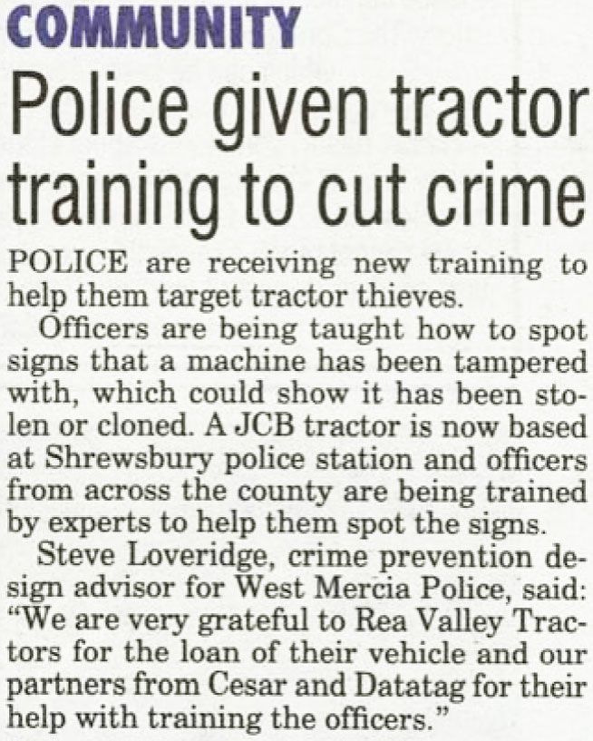 SHROPSHIRE CHRONICLE NEWS ARTICLE - TRACTOR THEFT TRAINING