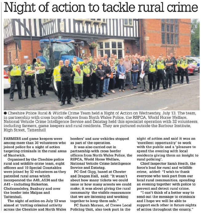 CREWE CHRONICLE NEWS ARTICLE - Night of Action to Tackle Rural Crime