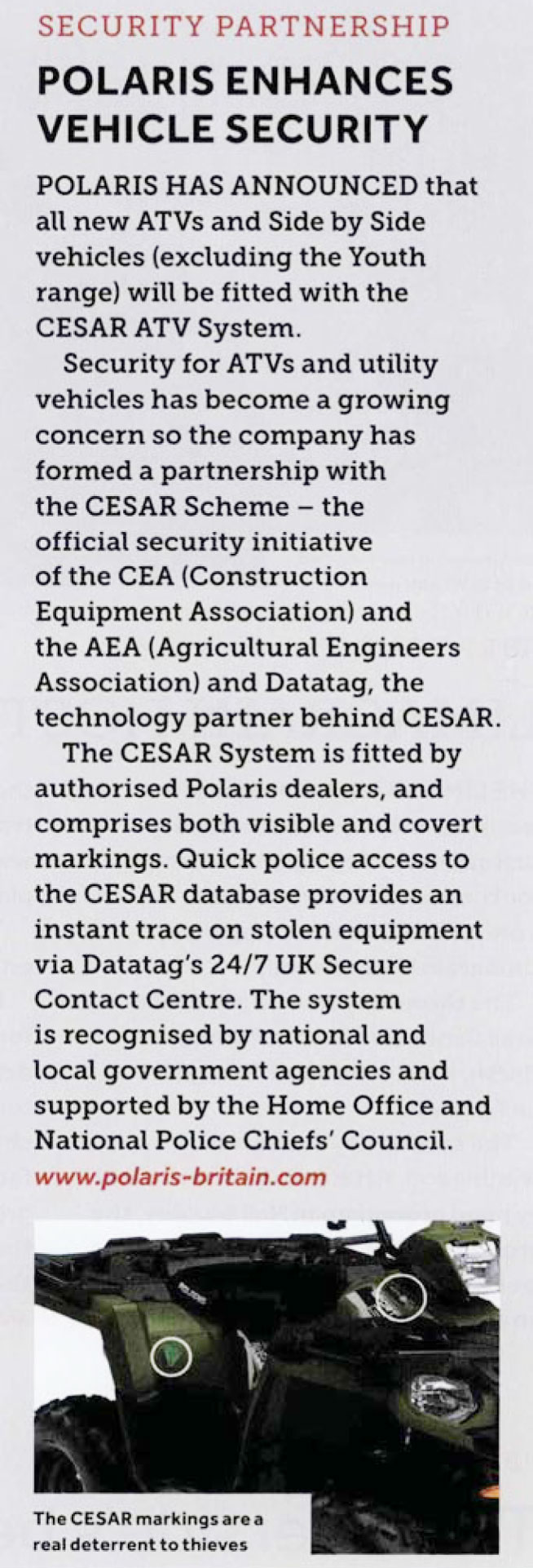 FEATURE ARTICLE GROUNDSMAN - POLARIS ENHANCES VEHICLE SECURITY