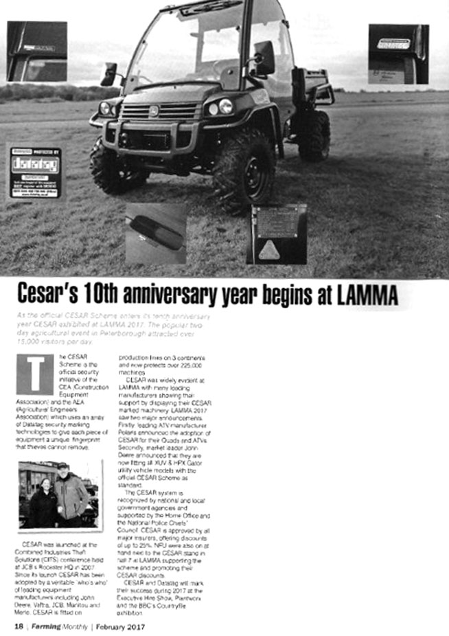 FEATURE ARTICLE FARMING MONTHLY - CESAR'S 10TH ANNIVERSARY YEAR BEGINS AT LAMMA