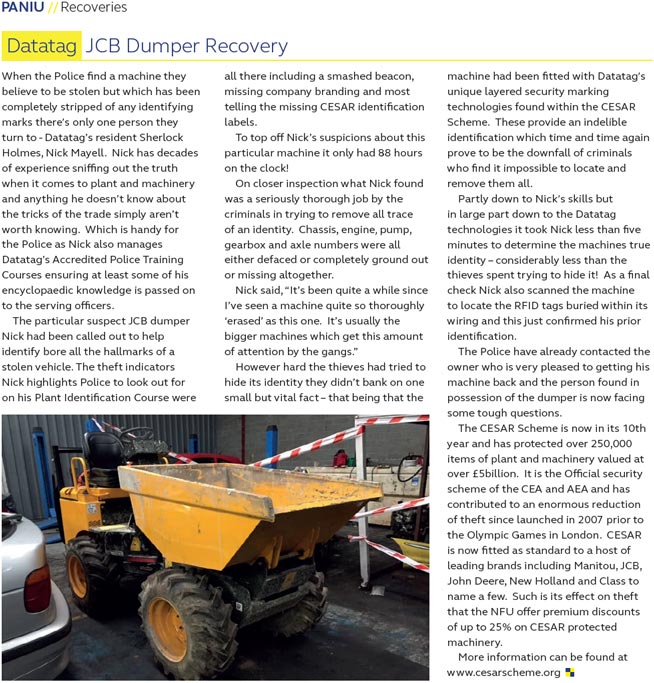 FEATURE ARTICLE IN PANIU REPORT - JCB DUMPER RECOVERY