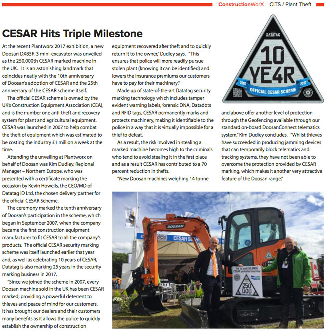 FEATURE ARTICLE CONSTRUCTIONWORX MAGAZINE - CESAR HITS TRIPLE MILESTONE