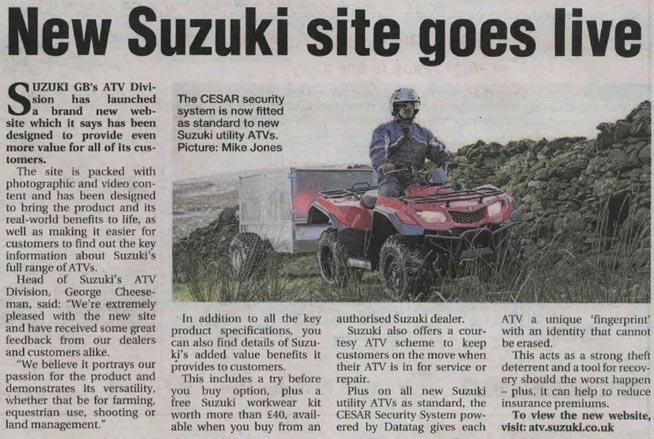 FEATURE ARTICLE AGICULTURAL TRADER - NEW SUZUKI SITE GOES LIVE