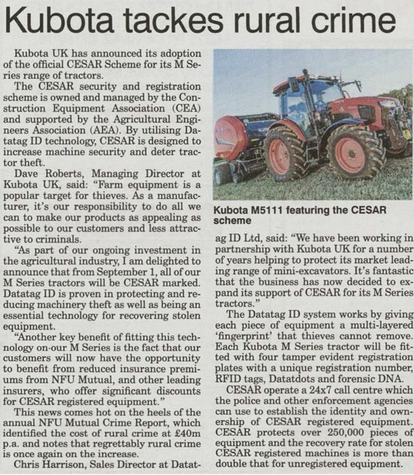 FEATURE ARTICLE THE FARMER - KUBOTA TACKLES RURAL CRIME